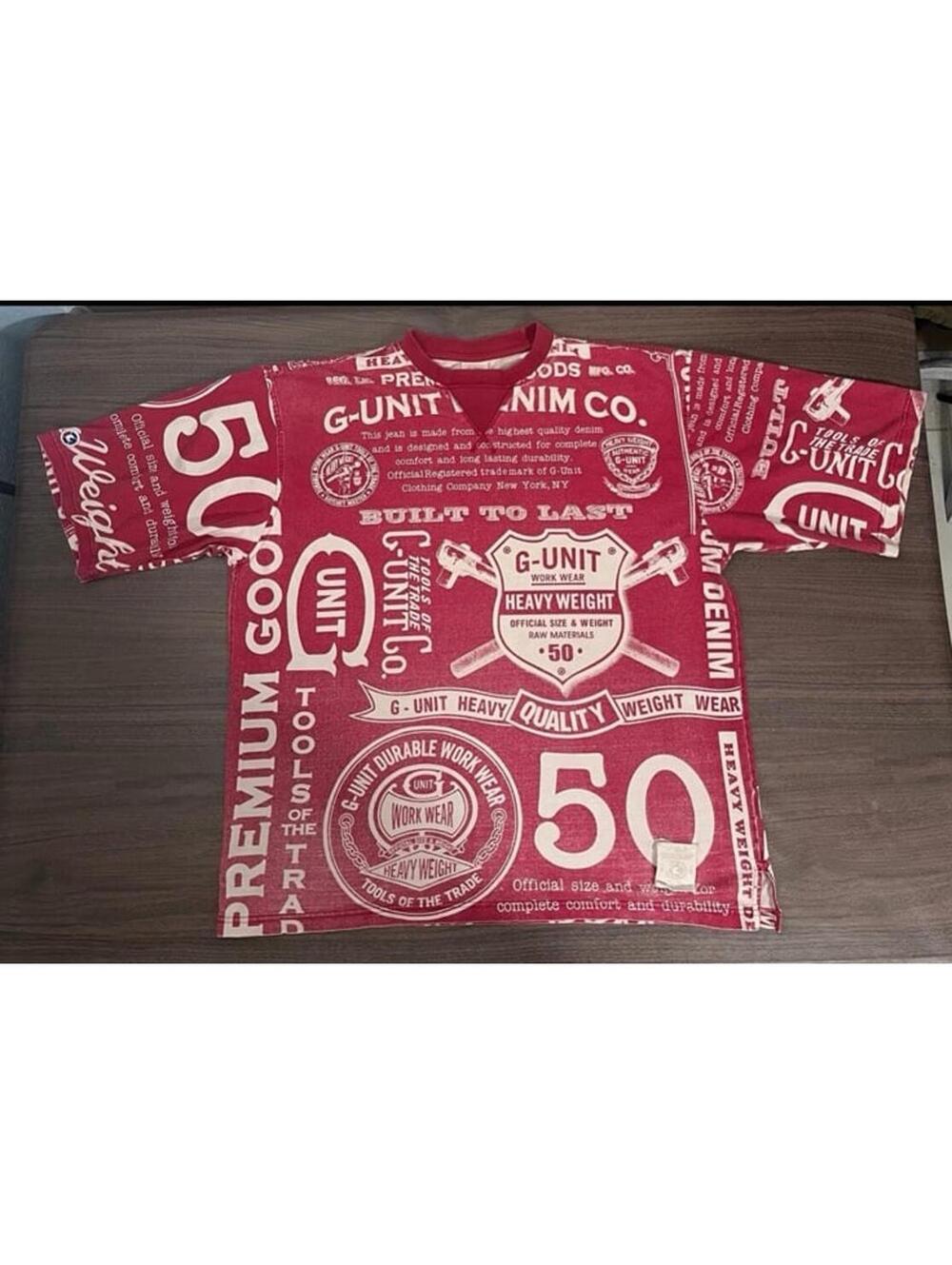 G Unit Tools Of The Trade T Shirt - Red and  White 50 Cent AOP - Mens 2XL
